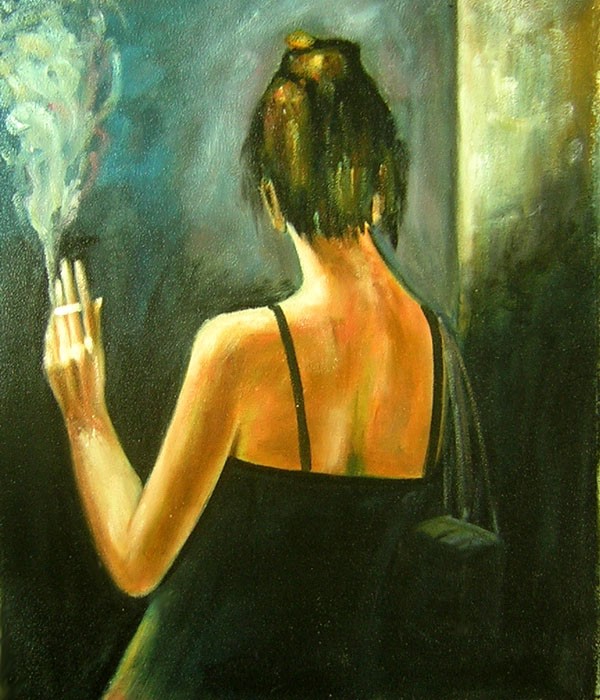 Afhaalmaaltijd Overjas dubbellaag Schilderij Rokende vrouw