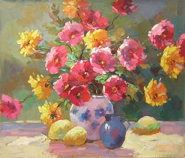 Wonderbaar Schilderij Gele en rose bloemen XS-22